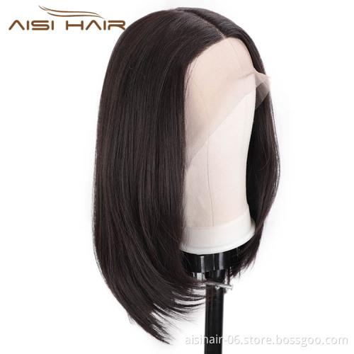 Aisi Hair Medium Long Natural Black Wig Silky Straight Front Lace Wig Synthetic Natural Wave Lace Frontal Hair Wigs For Women